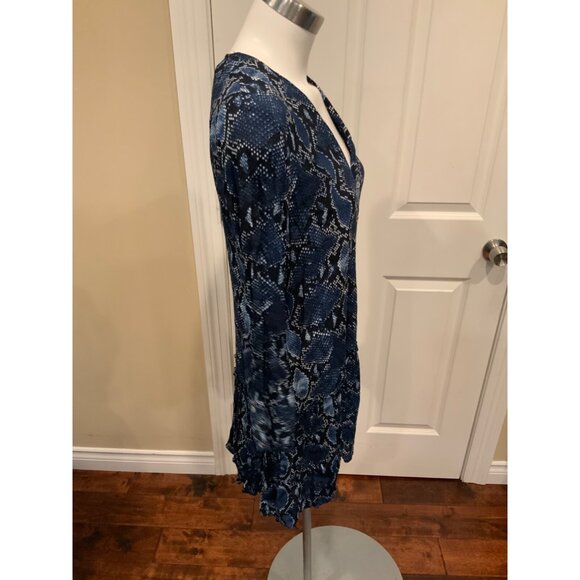 Zara Blue Snakeskin Long Sleeve Mini Dress, Size Medium - Picture 3 of 6